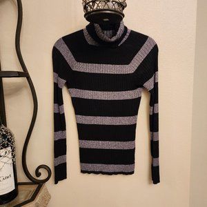 INC International Concepts Women's RIbbed Long Sleeve Sweater Top - Black/Grey